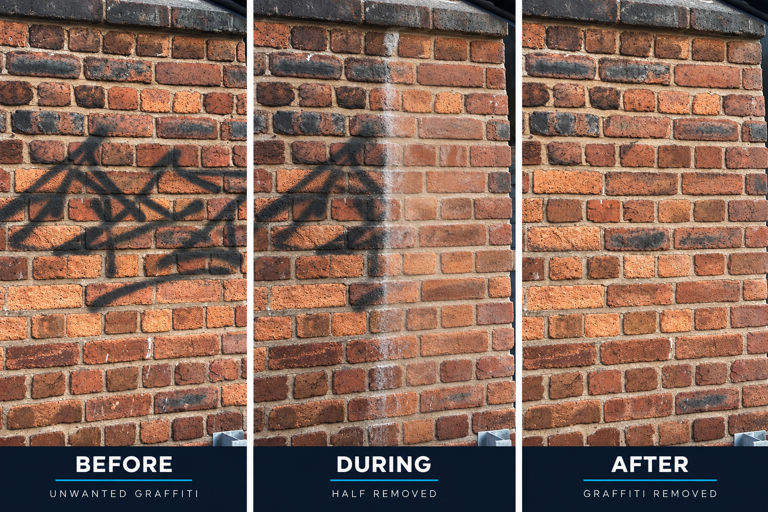 Graffiti removal before, during and after progression